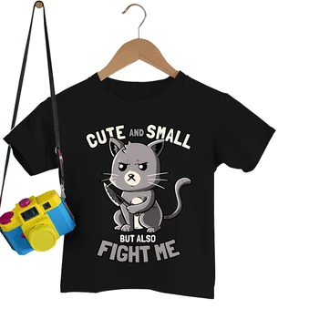 Macskák aranyosak és kicsik, de harcolj velem is Nyomtatás Gyerek pólók Kisfiúk/Kislányok Vicces rövid ujjú póló Nyári alkalmi gyerek felső