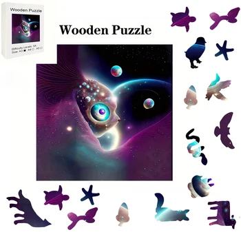 Space aranyos hal fa puzzle Speciális alakú állatos puzzle kicsomagoló kerek nehéz puzzle felnőtt fajátékokhoz