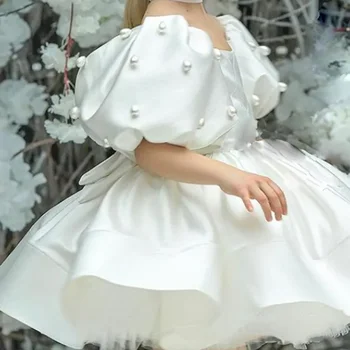 Kislányok születésnapi ruhája gyerekeknek elegáns retro hercegnő ruhák Új divat puffos ujjú gyöngyök báli ruha lány parti ruházathoz