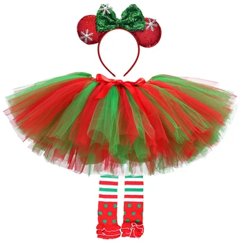Piros zöld karácsonyi tutu szoknya kislányoknak Karácsonyi ünnepi parti jelmez gyerekeknek Kisgyermek tüll szoknya szett csokori zoknival