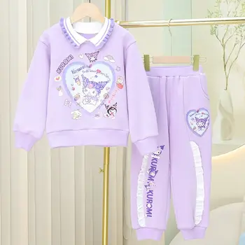 Aranyos Sanrio pulóver nadrág 2Db készlet Y2K Kuromi gyermek felső és alsó ruha szett Girl Spring Plus bársony alkalmi öltöny ajándék