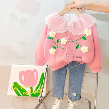 Csecsemő ruhák 2023 tavaszi kislány ruha szettek Gyerek virágos kabátok ing farmer 3 db öltöny gyermek hercegnő jelmez