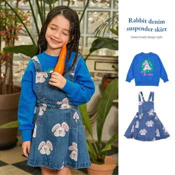 2024 tavasz Koreai gyermekruhák pulóverek Ruha gyermek lányok kapucnis pulóverek pulóver pólók farmer szoknya gyermekruházat