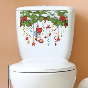 Erős ragasztós WC-díszek Ünnepi karácsonyi WC-matricák Zöld levelek Pinecone dekoráció a fürdőszobához hálószoba