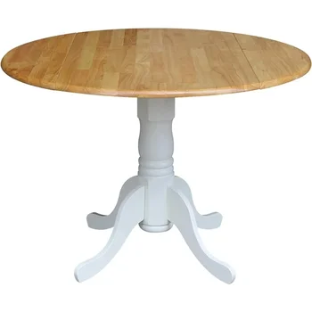 42 hüvelykes kerek kettős leejtett levelű fedett asztal fehér/természetes tehermentes bútor étkező Kezdőlap