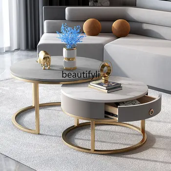Marble Center dohányzóasztal Nappali Nordic Nesting Gold Set Kerek asztal Tea Metal Luxus Tavolino Da Salotto Otthoni bútorok
