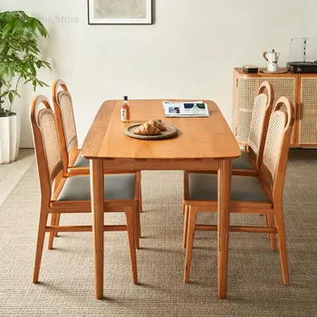 Egyszerű rattan asztali étkező Modern tömörfa étkezőasztalok Japán kis apartman étkező Asztal és szék bútorok