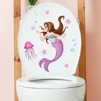 Gyönyörű sellő WC matrica Medúza buborék vízálló fürdőszobai matricák Gyerekszoba hálószoba Fali matricák Lakberendezés