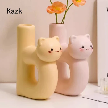 Nordic Cat Resin váza Creative Living Room asztali virágkötészeti vázák Lakberendezési kiegészítők Lucky Cat virágváza