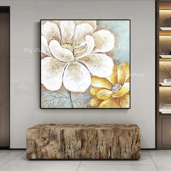 Gyönyörű fehér floewr 100% kézzel festett olajfestmény vászonra Fali kép otthoni irodai dekorációs ajándékhoz