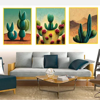 vicces rajzfilm kaktusz vászonfestés, lakberendezés, nyomtatott művészet, hálószobakép, poszter a modern nappali dekorációhoz