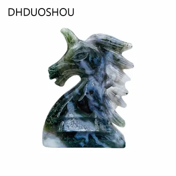 Testreszabott természetes kristály Egyszarvú ló figura Moha achát dísz meditáció Reiki Wicca meditáció Lakberendezés Gyerek ajándék