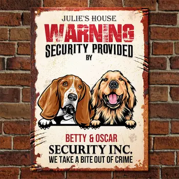 GadgetsTalk House A kutya által biztosított biztonság - Vicces személyre szabott kutya fémjel - Harapunk a bűnözésből - Ajándékok kutyának