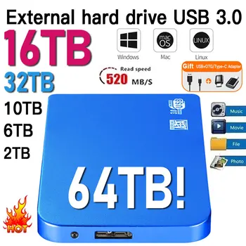 Hordozható SSD 1TB külső félvezető-alapú meghajtó 2 TB-os mobil merevlemez nagy sebességű tárolóeszköz laptopokhoz/asztali számítógépekhez/Mac/telefonokhoz