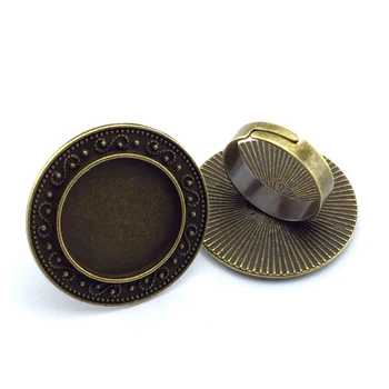 ZEROUP 20mm 5db gyűrű beállítás Antik bronz rézbevonatú állítható kerek üveg kabochon üres alapkellékek ékszerekhez F52