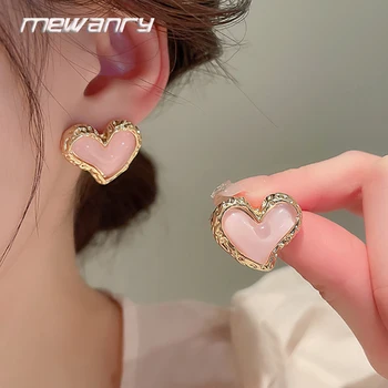 Mewanry rózsaszín szerelmi szív geometriai fülbevaló nőknek divatos édes aranyos fül tű jubileumi party ékszer kiegészítők