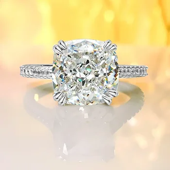 Luxus 925 sterling ezüst négyzet alakú fehér gyémánt gyűrű szett magas széntartalmú gyémánt jégvágással Eljegyzési ajándék női ékszerek