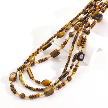 Sainless Steel Beads Maillard stílusú természetes kő Sárga tigris kőlánc nyaklánc Őszi téli ékszerlánc