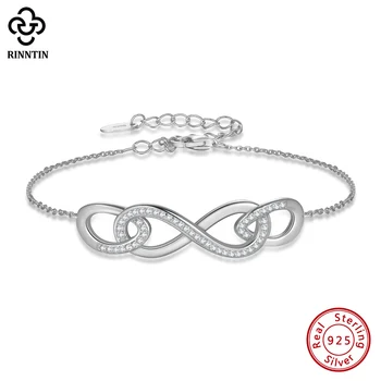Rinntin Genuine 925 Sterling ezüst Infinity végtelen szerelem szimbólum állítható karkötő nőknek Lányok ajándék ékszerek SB179