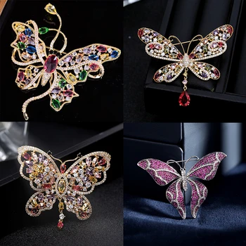 Luxus ékszerek Cirkónium Pillangó brossok Kitűző Elegáns női kiegészítők Rovarzománc tű sálhoz Csat divatos dekoráció