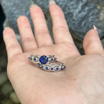 925 Ezüst betét Zafír eljegyzési gyűrű Fényes fény Luxus divatpár Kék gyűrűk nőknek Násznép ékszer ajándék
