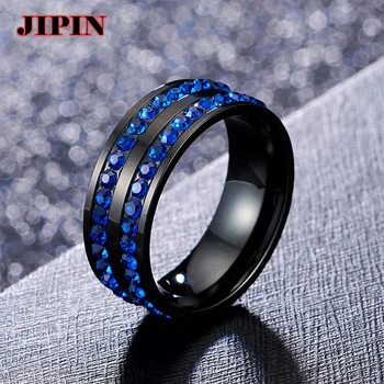 Forró eladás kétrétegű strasszos jegygyűrűk nőknek Férfi gyönyörű ékszerek Koreai stílusú rozsdamentes acél eljegyzési szalag
