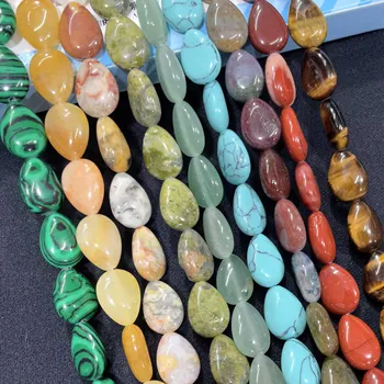 10X14MM Természetes kő vízcsepp türkizkék Agates kvarc jádek laza távtartó gyöngyök ékszerkészítéshez DIY karkötő nyaklánc