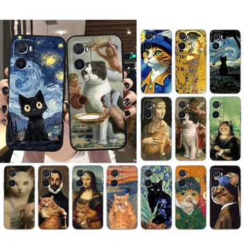 Van Gogh Gustav Klimt Mona Lisa szórakoztató macskatok OPPO-hoz A16 A17 A32 A52 A53S A54 A55 A57 A58 A74 A8 A91 A96 REALME 8 C20 C21