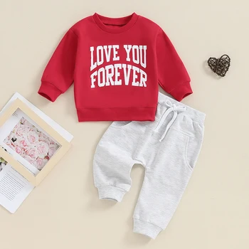 Toddler Boys Fall Outfits Letter Print Crew Neck Long Sleeve pulóverek és hosszú nadrágok 2db ruhakészlet