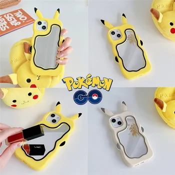 Pokemon rajzfilm Pikachu tükör telefontok iPhone 14-hez 13 12 11 Pro Max Plus puha szilikon héj Kawaii ütésálló tok ajándék