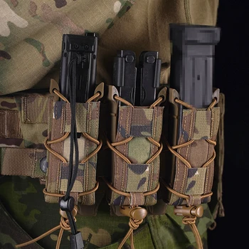Tactical Molle 9mm Magazine tasak Pisztoly Double Triple Mag tasak Open Top Magazine táskák Zseblámpa tartó Vadászati kiegészítők