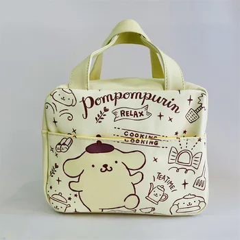 Rajzfilm Sanrio Pompompurin kétoldalas uzsonnás doboz táska Hőtároló táskák Anime Kawaii lányok hordozható nagy kapacitású kézitáska