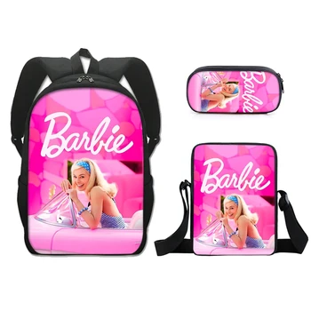 Fashion Barbie BackpacHáromrészes diák iskolatáska vállak Kültéri gyönyörű divat kiegészítők Világító cipzár