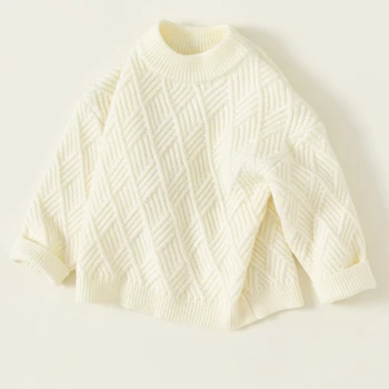 Tavaszi és őszi 2-8 éves baba pulóver egyszínű kötött fiú és lány felső pulóver otthoni gyermek belső viselet