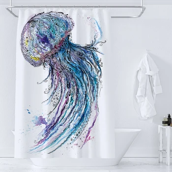Rajzfilm tengeri delfin medúza zuhany Függöny szoba dekoráció függöny vízálló poliészter fürdőszoba függöny kád képernyő horgokkal