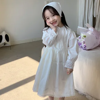 Gyerekruha 2024 tavasz Új elegáns lányruha Kisgyermek csipke hercegnő ruha divat Francia gyerekek hosszú ujjú parti ruhák