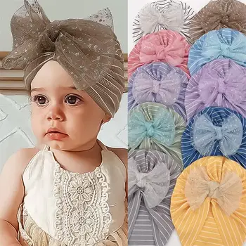 Baby Spring Autumn Thin Bow Princess Hat Newborn Stripe Hat Gyermek sapkák Kids turbán hajpánt Boutique Baby kiegészítők
