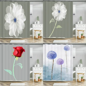 Levelek Virág rózsa növény Pitypang szövet zuhanyfüggöny Vízálló fürdőszobai zuhanyfüggöny Lakberendezés függöny horgokkal