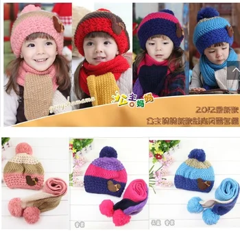 Hooyi kötött lányok kalapok Csecsemősál szettek Baby Boys sapka Gyapjú Gyermek téli kalap Gyerek sapka Gyermek sálak vödör kalap