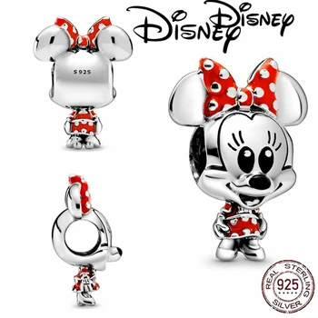 Forró eladás Disney Minnie Charm alkalmas Pandora 925 ezüst karkötő DIY női ékszer karácsonyi ajándék