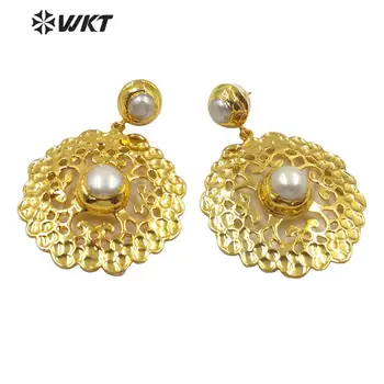 WT-E595 WKT különleges design Természetes gyöngy fülbevaló arany galvanizált üreges fülbevaló Divat fülbevaló ékszer ajándék hölgynek