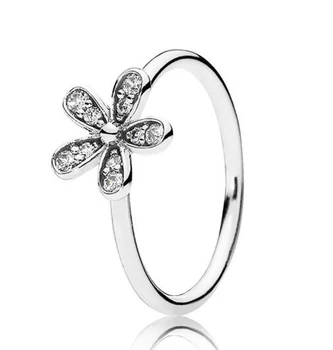 925 Sterling ezüst serpenyő gyűrű káprázatos százszorszép virág kristálygyűrűkkel nőknek Násznép ajándék Diy divat ékszerek