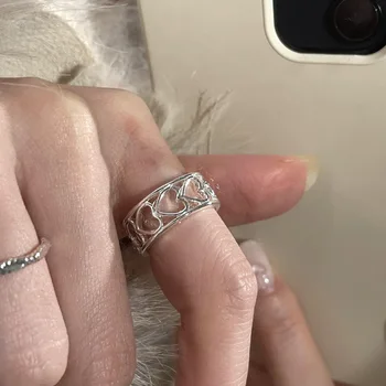925 Sterling ezüst egyedi üreges szív gyűrűk nőknek Finom ékszer ujjal állítható nyitott divatos gyűrű partihoz Napi ajándék