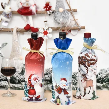 Karácsonyi borosüveg-borító Mikulás karácsonyi dekoráció otthoni pezsgősüveghez Táska étterem Vacsoraasztal dekoráció Navidad ajándék