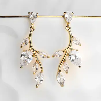 UILZ Luxus levél alakú fehér cirkónium lógó fülbevaló nőknek Esküvői menyasszonyi fülbevaló divat party ékszerek