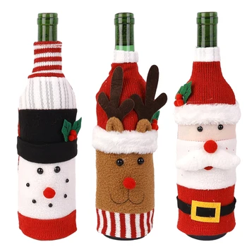 Új karácsonyi kötött borosüveg borító Mikulás hóember jávorszarvas asztali öltöztetős díszek karácsony újévi otthoni parti dekoráció