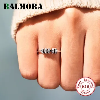 BALMORA 100% 925 ezüst szorongás elleni CZ gyűrűk nőknek Vintage Fidget Spinner szalagok állítható egymásra rakható gyűrű ékszerek