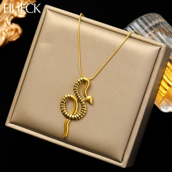 EILIECK 316L rozsdamentes acél kígyó medál nyaklánc nőknek Lány luxus design vízálló ékszerek Lady Gift Party collier