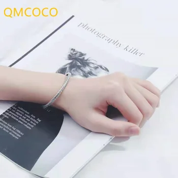 QMCOCO Koreai stílusú vintage geometria Szőtt ezüst színű karkötő nő Egyszerű nyitott beállított parti ékszer ajándékok 2021 forró eladás