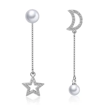 Új érkezés Star Moon Aszimmetrikus fülbevaló Divat hosszú bojt női fül medál Elegáns ezüst party ékszerek